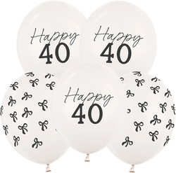 Balony Białe Czarne Kokardki Happy 40 URODZINY 5sz