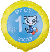 Balon Foliowy KICIA KOCIA 1 URODZINY ROCZEK 45cm