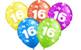 Balony z nadrukiem na 16 urodziny "16", 5 szt.