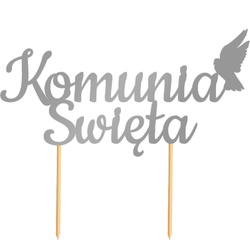 Topper na Tort KOMUNIA ŚWIĘTA Gołąbek SREBRNY
