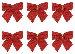 Kokardy Świąteczne Brokatowe CZERWONE 8cm 6szt.