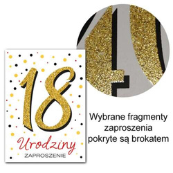 Zaproszenie brokatowe 18 lat, 1 szt.