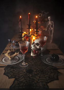 BIEŻNIK Dekoracyjny Stół Czarny PAJĘCZYNA 185x45cm