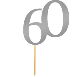 Topper na Tort LICZBA 60 Urodziny SREBRNY