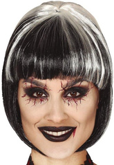 Peruka Bob Krótkie Czarne Włosy Białymi Pasemkami