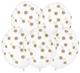 Balony w Złote Kropki, Crystal Clear,30 cm, 5 szt.