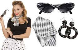 Zestaw RETRO Lata 50 PIN UP Białe Czarne Grochy