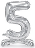 Stojący balon foliowy Cyfra ''5'', 70cm, srebrny