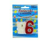 Świeczka cyferka z misiem"6", 1 szt.