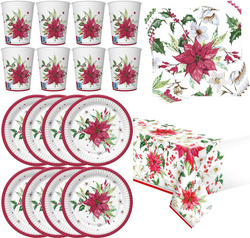 Zestaw Talerzyki Kubeczki Serwetki Obrus POINSECJA