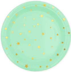 Talerzyki Zielone w Złote Gwiazdki Party 23cm 6szt