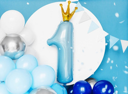 Balon foliowy Cyfra "1", 30x90cm, błękit, 1szt.
