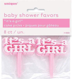 Topper IT'S A GIRL Różowa Baby Shower 6cm 8szt.