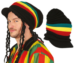 Czapka Rasta z Daszkiem Czarna Kolorowa Reggae Bal