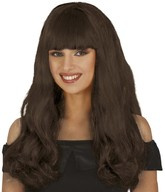 Peruka Długie Brązowe Włosy z Grzywką