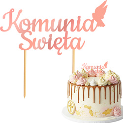 Topper na Tort KOMUNIA ŚWIĘTA Gołąbek RÓŻOWE ZŁOTO
