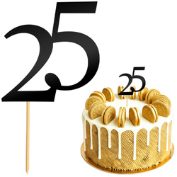 Topper na Tort LICZBA 25 Urodziny CZARNY
