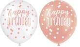 Balony Happy Birthday, Różowe złoto, 12 cali 6szt.