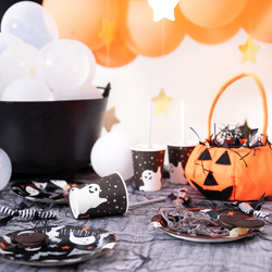 Talerzyki Papierowe Halloween Duch Czarne 18cm 6sz