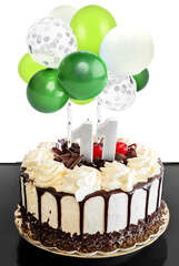 Topper Balonowy, Zielony, biały, srebrne konfetti