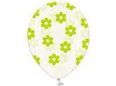 Balony 14" Kwiatki, Crystal Clear + ziel. n. 5szt