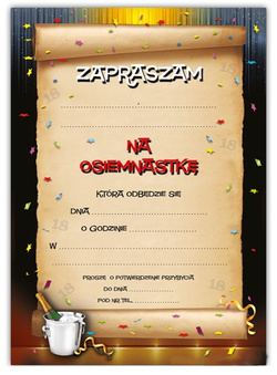 Zaproszenie na 18 urodziny, 1 szt.