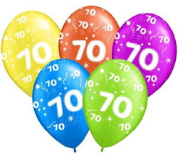 Balony z nadrukiem na 70 urodziny "70", 5 szt.