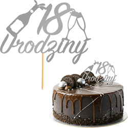 Topper na Tort 18 URODZINY Party SREBRNY