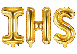 Balon foliowy Litera IHS, 35cm, złoty, 1 kpl.