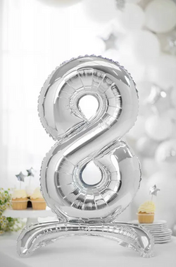 Stojący balon foliowy Cyfra ''8'', 70cm, srebrny