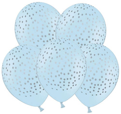 Balony Błękitny w srebrne Kropki, 30 cm, 5szt.