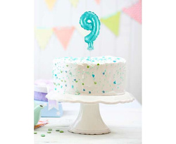 Balon foliowy na tort, Cyfra 9, błękitny, 1szt.