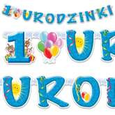 Banner Girlanda "1 URODZINKI" niebieska, 1 szt.