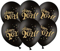 Balony 30cm, Happy 2021!, Pastel Black 1op. 6 szt.