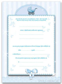 Zaproszenie na Chrzest, niebieskie, 1 szt.
