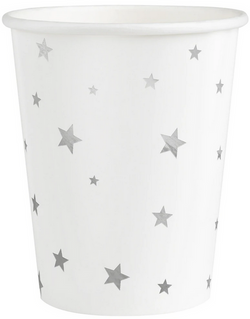 Kubeczki Papierowe Białe Srebrne Gwiazdki 220ml x6
