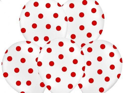 Balony 14'' białe w czerwone kropki, 5 szt.