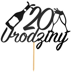 Topper na Tort 20 URODZINY Party CZARNY