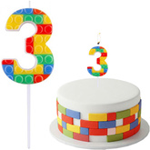 ŚWIECZKA Piker CYFRA 3 Trzy KOLOROWE KLOCKI 10cm