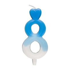 Świeczka Cyferka 8 Serduszko, Błękitno-Biała 6,5cm