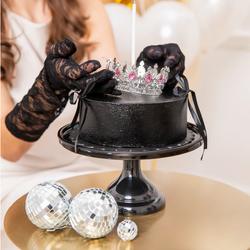 Dekoracja Tort SREBRNA ANKORONA Różowe Kryształki