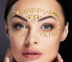 Naklejki Kryształki na Twarz HAPPY NEW YEAR Złote