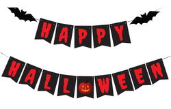 Baner HAPPY HALLOWEEN Nietoperze Czarno Czerwony