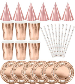 Zestaw: Kubeczki Talerzyki Słomki Różowe Złoto