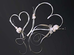 Rattanowe serca z bukiecikami, kremowe, 2 szt.