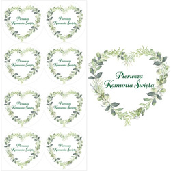 Naklejki komunia SERCE 8 sztuk 45 mm 1 kpl.