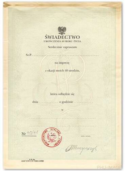 Zaproszenie na 40 urodziny PRL, 1 szt.