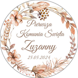 Opłatek tortowy 14 cm Komunia Imię Data Boho 1szt.