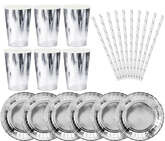 Zestaw: Kubeczki Talerzyki Słomki Srebrny