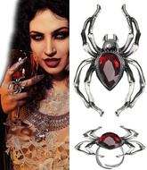 Pierścionek Czarownicy PAJĄK z Czerwonym Kamieniem